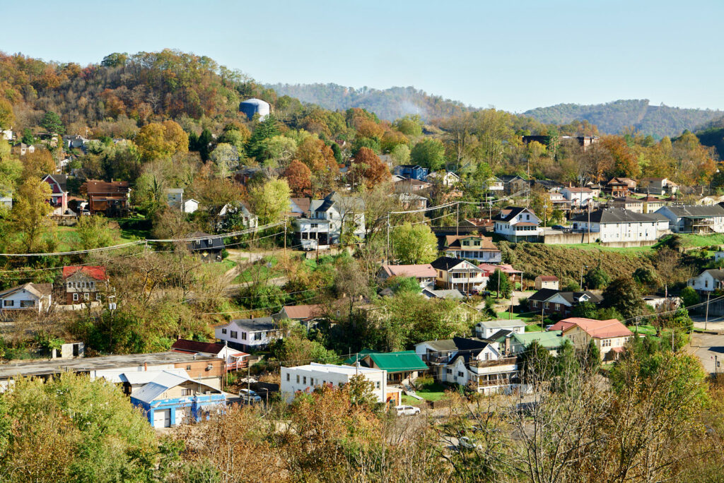 Hazard, Kentucky. Rural Appalachia mountain houses nestled in the hillsides
