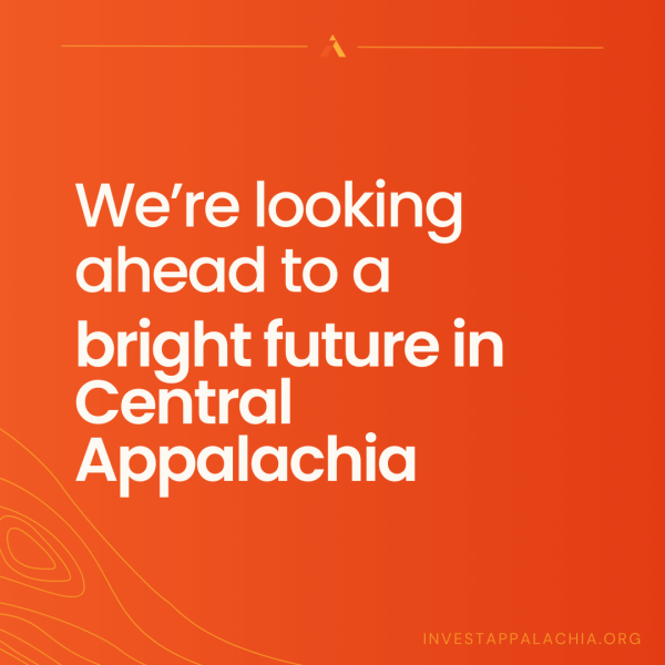 Image with red background and white text that reads, "We're looking ahead to a bright future in Central Appalachia."